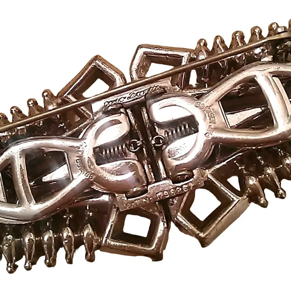 VINTAGE Stamped Authentic Brooch Estate Coat Pin Rhinestone Leaf Brooch Antique